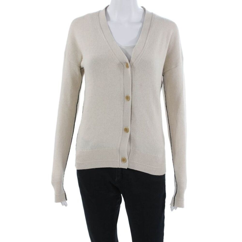 Maria McManus Unisex Cardigan Beige V-Neck Button Cashmere Cotton Size XS
